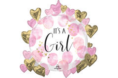 Foil Balloon - Shape - "IT'S A Girl" - Pink Watercolor